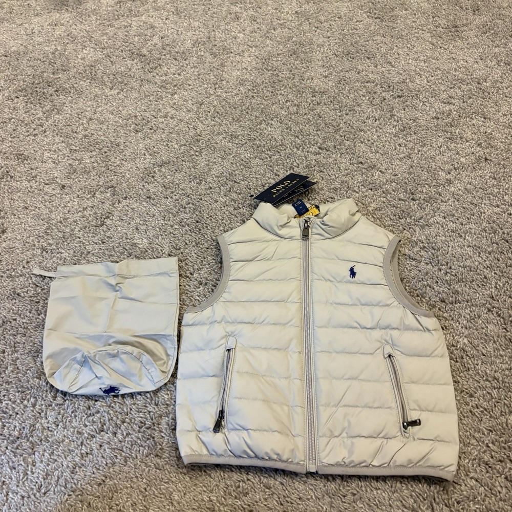 NEW Polo RALPH LAUREN Boys Coat 2/2T Gray Down Packable PUFFER VEST Full Zip Up